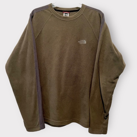 The North Face Other - The North Face Olive Fleece Crewneck Pullover with Grey Stripe on Sleeve Sz M